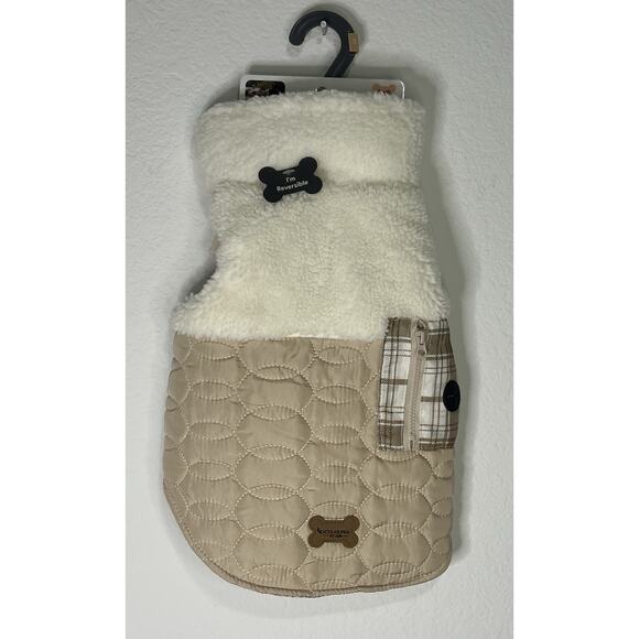 Ugg Dog Vest Coat Puffer Sherpa Fleece Plaid Pet Apparel NWT Small Reversible - Picture 2 of 8